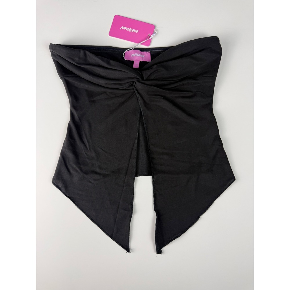 Edikted Black Twist Front Slit Handkerchief Hem Tube Top XS NEW